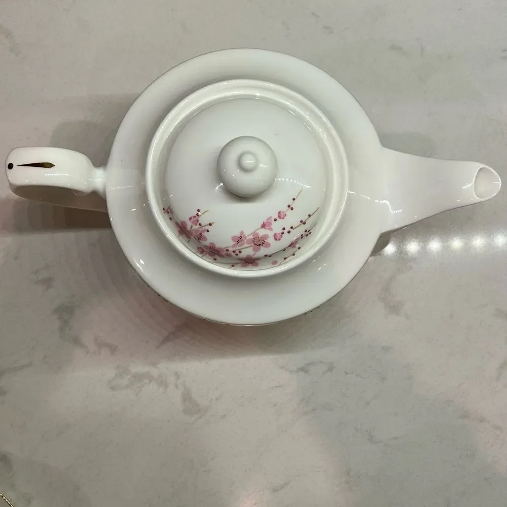 Teavana Sakura Cherry Blossom Holly Bone China 24 KT Filigree Tea Kettle 43 oz - Picture 5 of 16